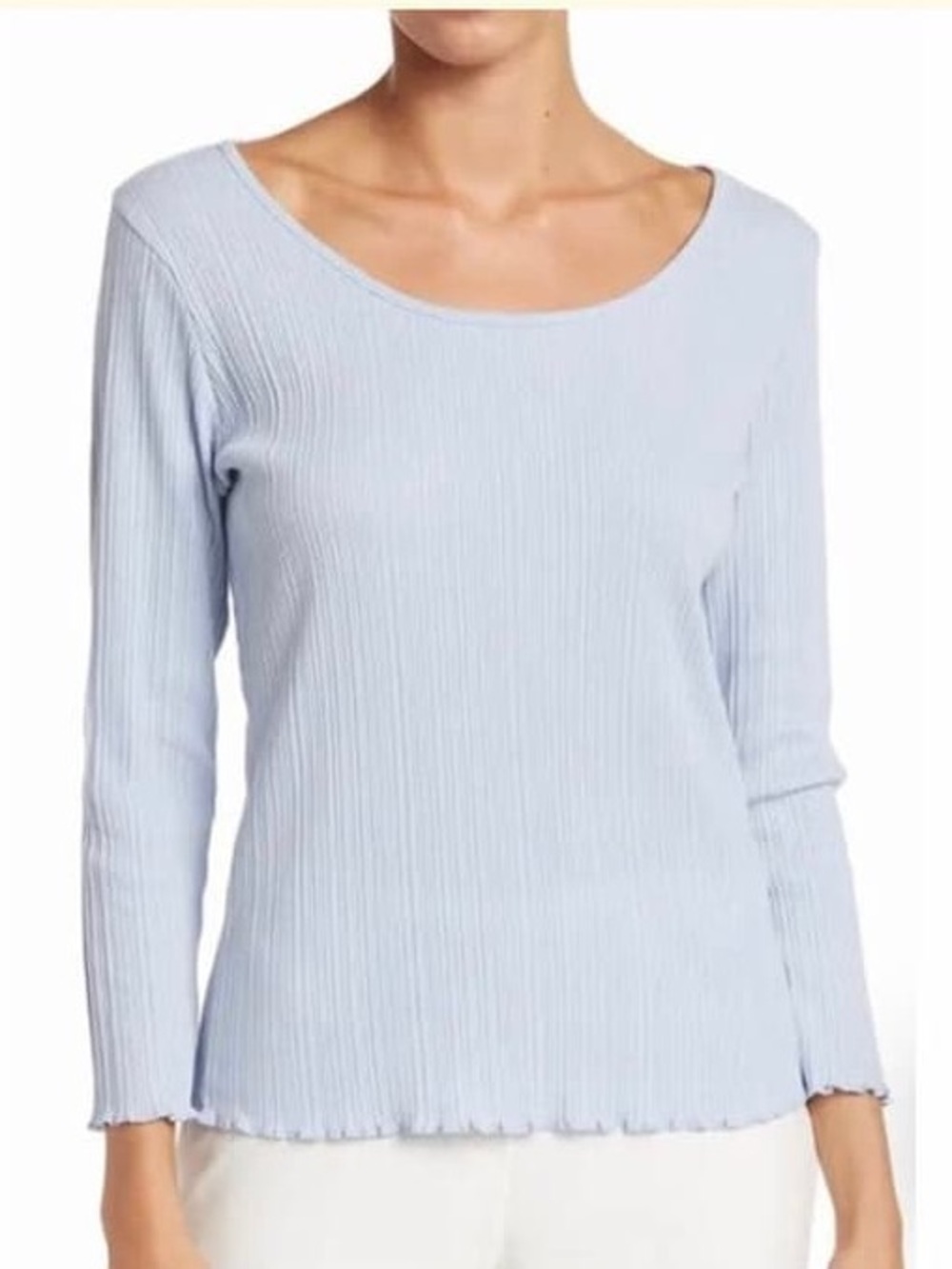 VINCE Lettuce Hem Womens Scoop Neck Top Size Medium Blue